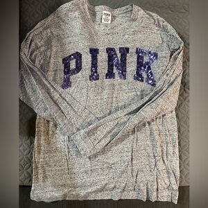 PINK Victoria's Secret Heather Gray Top with Purple Sequins